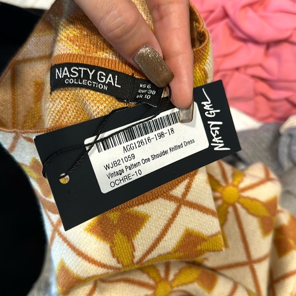 Vintage Pattern One Shoulder Knitted Mini Dress - Picture 3 of 5